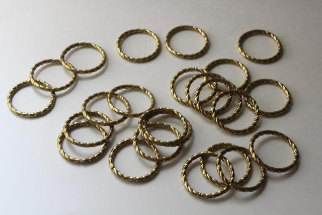 photo of vintage curtain rings, large round brass plated metal hoops w/ rope twist #1