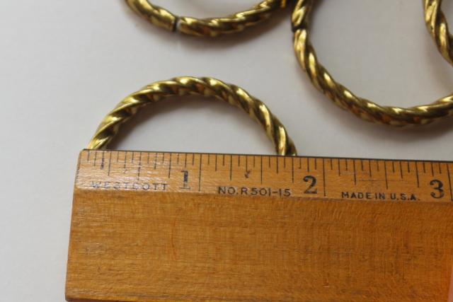 photo of vintage curtain rings, large round brass plated metal hoops w/ rope twist #2