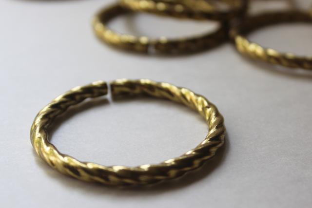 photo of vintage curtain rings, large round brass plated metal hoops w/ rope twist #3