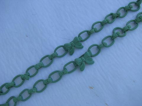 photo of vintage curtain tie-backs - flower push-pins, jade green celluloid bow chains #3