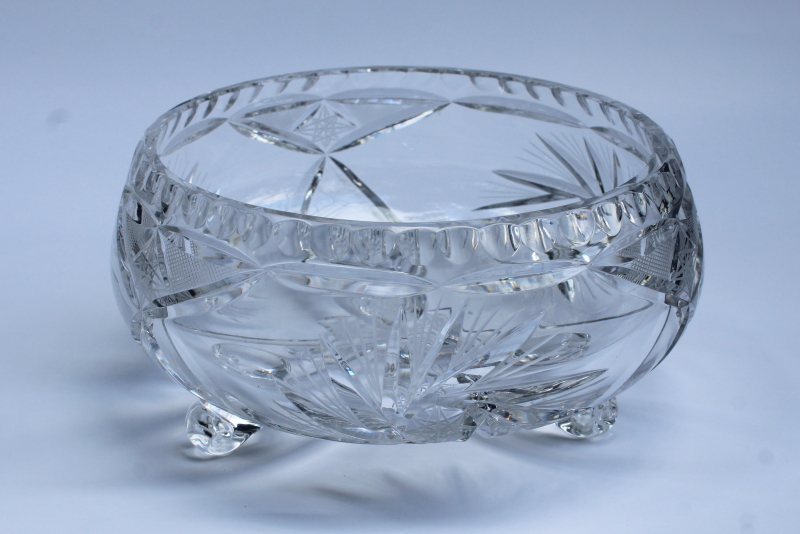 photo of vintage cut crystal bowl, pinwheel star three toed candy dish, Bohemian crystal?  #1