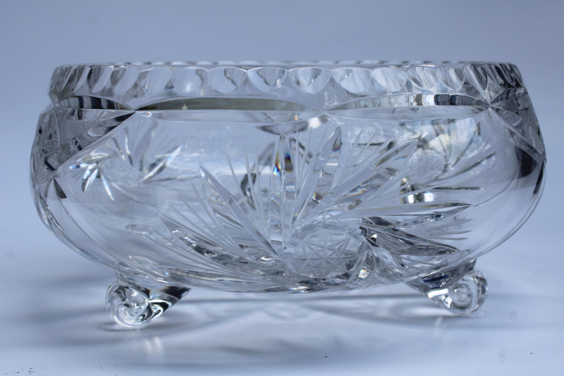 photo of vintage cut crystal bowl, pinwheel star three toed candy dish, Bohemian crystal? #2