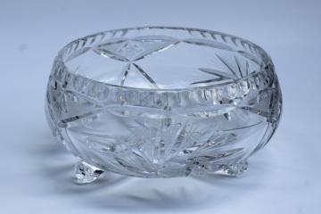catalog photo of vintage cut crystal bowl, pinwheel star three toed candy dish, Bohemian crystal? 