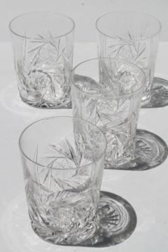 catalog photo of vintage cut crystal glass tumblers, whirling star pinwheel pattern old-fashioned glasses