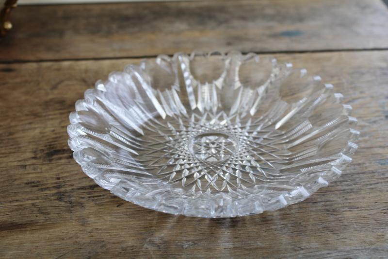 photo of vintage cut crystal plate w/ heart pattern, border of hearts for wedding or Valentine decor #5