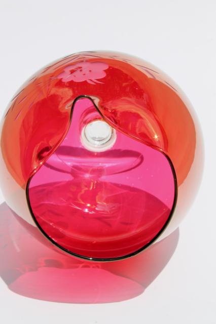 photo of vintage cut glass cocktail pitcher, ruby flash stained color glass w/ clear foot #7