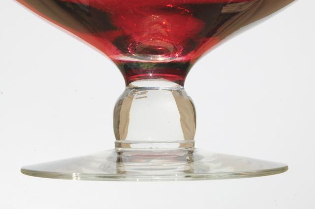 photo of vintage cut glass cocktail pitcher, ruby flash stained color glass w/ clear foot #8