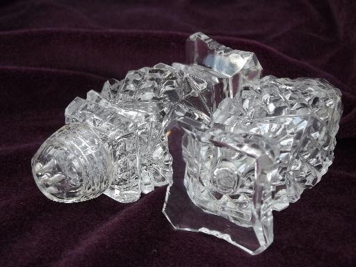 photo of vintage cut glass salt & pepper shakers S&P set, screw on glass lids #3