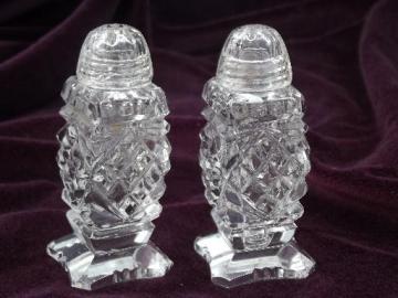 catalog photo of vintage cut glass salt & pepper shakers S&P set, screw on glass lids