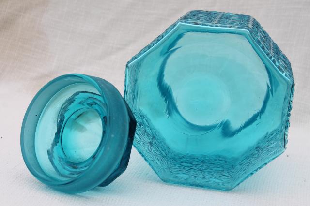 photo of vintage daisy and button glass canister jar w/ lid, aqua blue glass #4