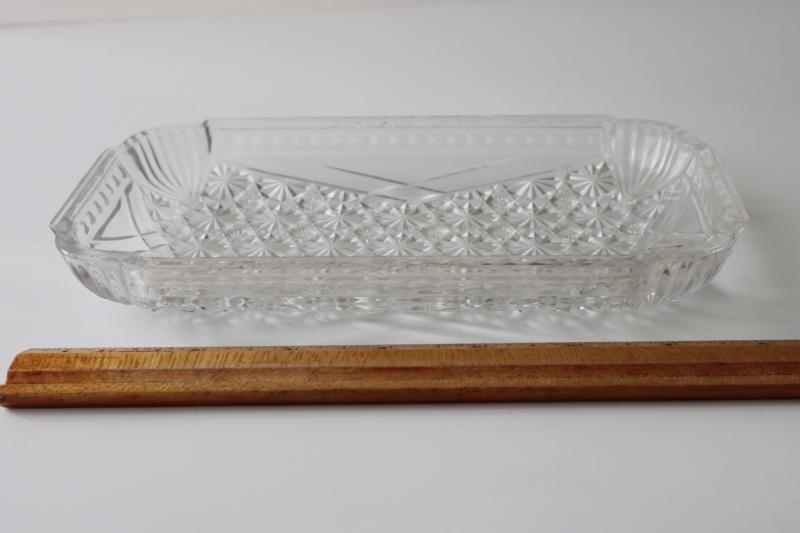 photo of vintage daisy and button pattern glass cranberry plate or celery tray, crystal clear #3