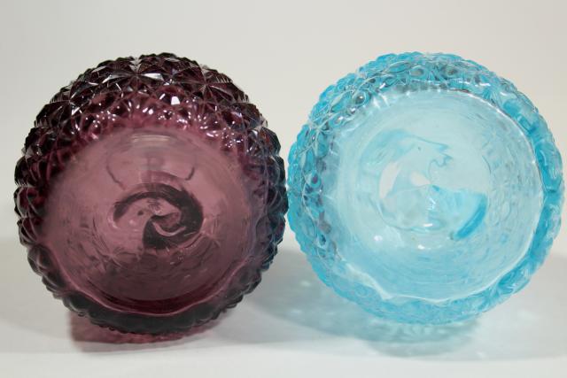 photo of vintage daisy & button pattern glass cruets, blue and amethyst colored glass #10