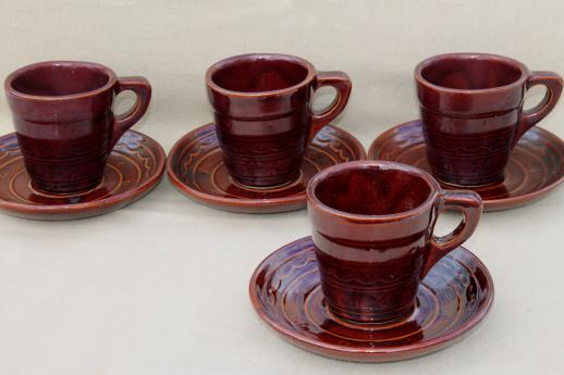 photo of vintage daisy dot brown Marcrest stoneware pottery, cups & saucers set of 4 #1
