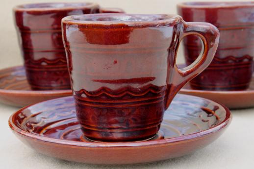 photo of vintage daisy dot brown Marcrest stoneware pottery, cups & saucers set of 4 #2