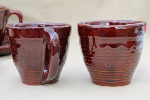 photo of vintage daisy dot brown Marcrest stoneware pottery, cups & saucers set of 6 #4