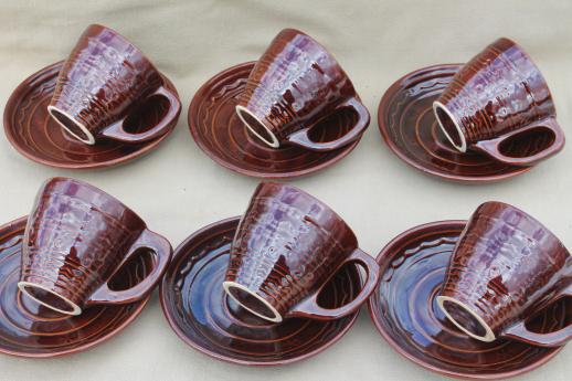 photo of vintage daisy dot brown Marcrest stoneware pottery, cups & saucers set of 6 #5