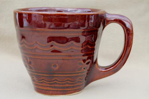 photo of vintage daisy dot brown Marcrest stoneware pottery, cups & saucers set of 6 #8