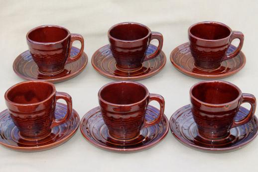 photo of vintage daisy dot brown Marcrest stoneware pottery, cups & saucers set of 6 #1