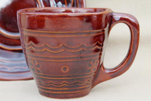 photo of vintage daisy dot brown Marcrest stoneware pottery, cups & saucers set of 6 #4