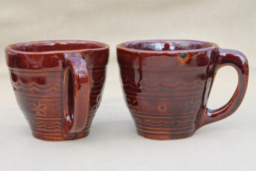 photo of vintage daisy dot brown Marcrest stoneware pottery, cups & saucers set of 6 #5