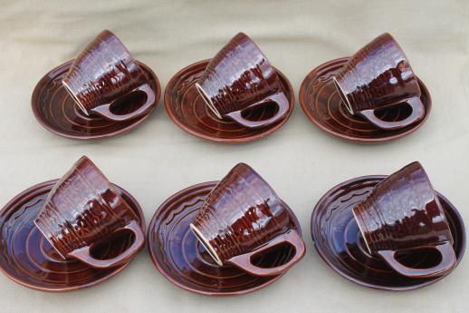 photo of vintage daisy dot brown Marcrest stoneware pottery, cups & saucers set of 6 #6