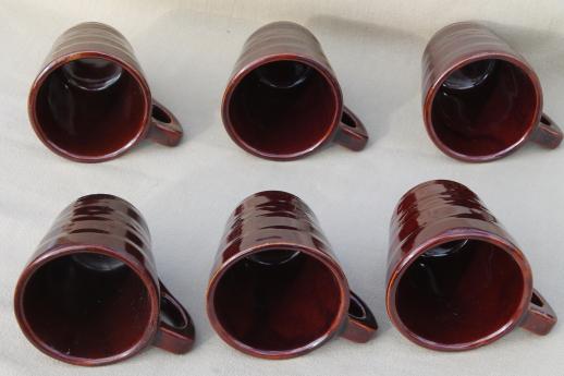 photo of vintage daisy dot brown Marcrest stoneware pottery, ring handle cups or coffee mugs #4