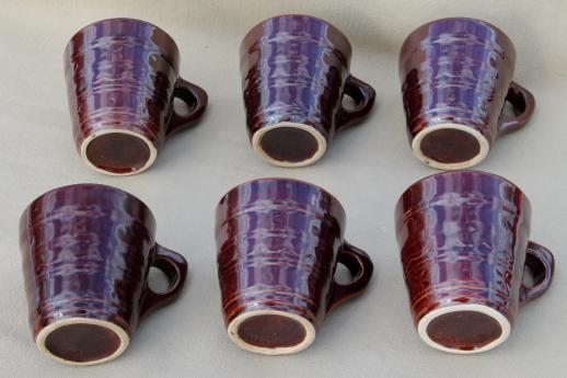 photo of vintage daisy dot brown Marcrest stoneware pottery, ring handle cups or coffee mugs #5