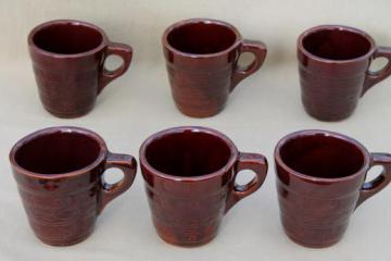 catalog photo of vintage daisy dot brown Marcrest stoneware pottery, ring handle cups or coffee mugs