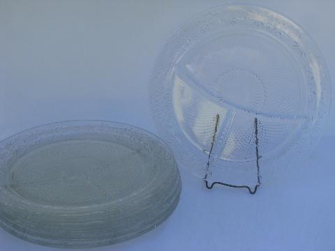 photo of vintage daisy pattern divided grill dinner plates, crystal clear depression glass #1