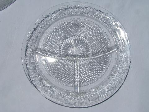 photo of vintage daisy pattern divided grill dinner plates, crystal clear depression glass #2