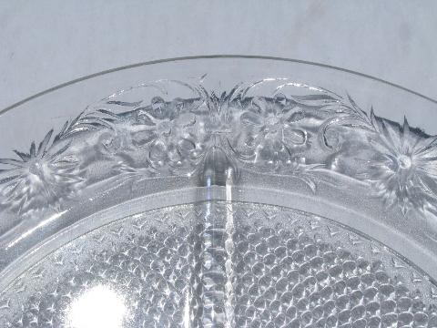 photo of vintage daisy pattern divided grill dinner plates, crystal clear depression glass #3