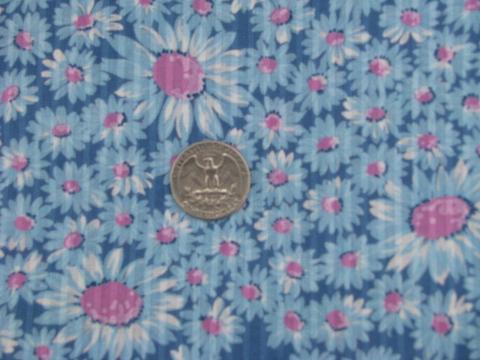 photo of vintage daisy print cotton voile, sheer shadow stripe floral fabric #1