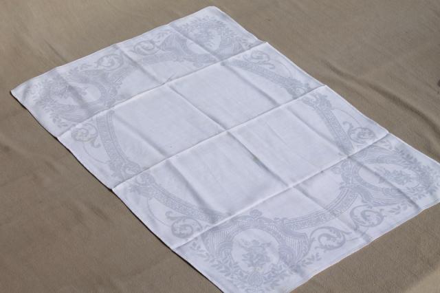 photo of vintage damask cloth napkins embroidered w/ R monogram, cotton or linen damask table linens #2