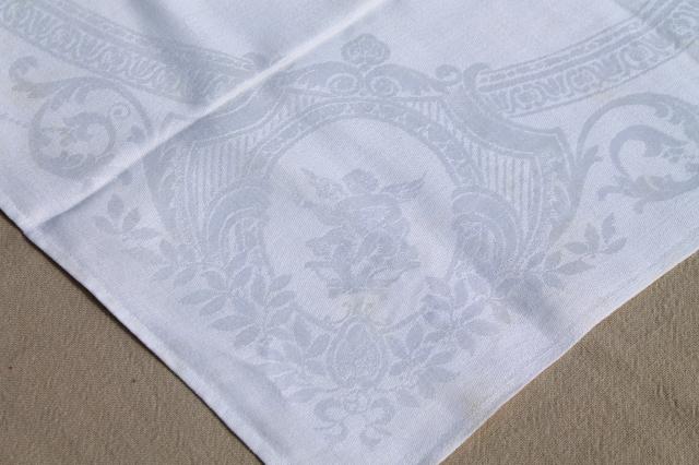 photo of vintage damask cloth napkins embroidered w/ R monogram, cotton or linen damask table linens #4