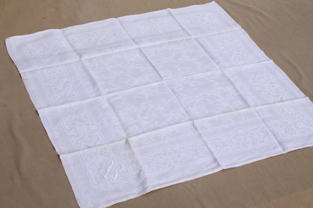 photo of vintage damask cloth napkins embroidered w/ R monogram, cotton or linen damask table linens #7
