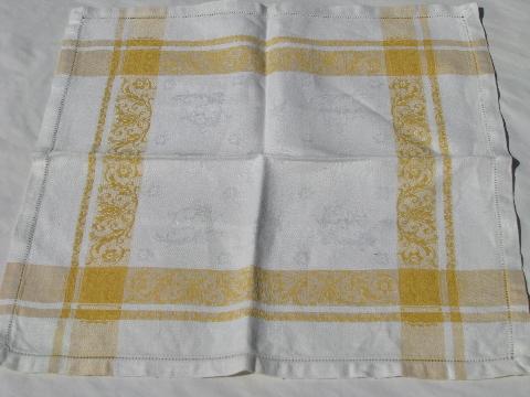 photo of vintage damask luncheon or dinner napkins, yellow gold jacquard border #3