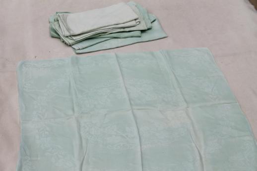 photo of vintage damask napkins, pastel colored linen damask fabric in mint green & pale jade  #5