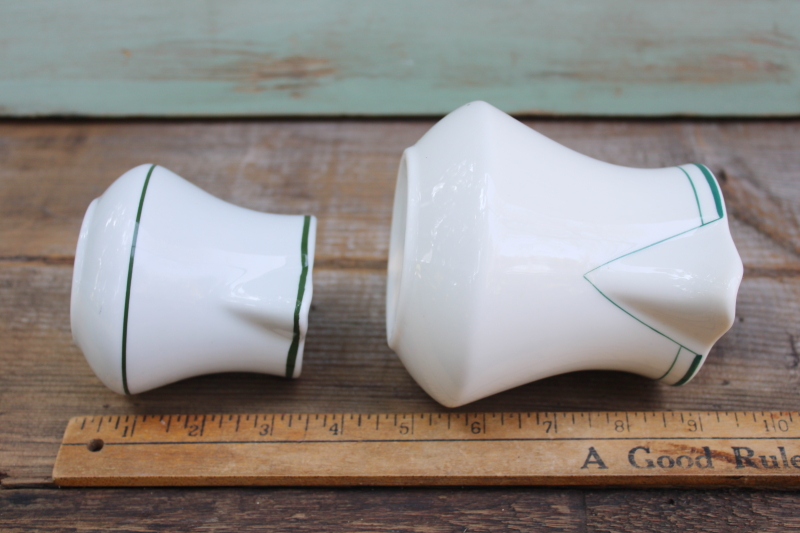 photo of vintage dark green band white ironstone china pitchers, big & little chunky creamers  #4