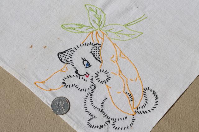 photo of vintage days of the week embroidered cotton flour sack towels, puppies w/ fruit & veggies #6