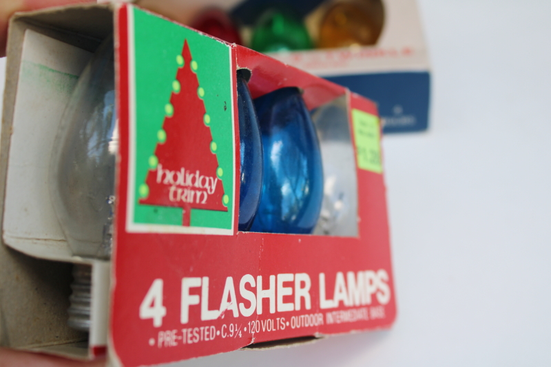 photo of vintage deadstock Christmas light bulbs, NOMA twinkle & flasher bulbs C9 big bulbs new in pkgs #2