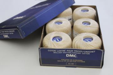 catalog photo of vintage deadstock DMC brilliant lustre (pearl cotton) crochet thread in ecru Art 981