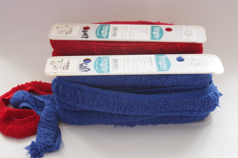 photo of vintage deadstock bolts of rayon chenille loop fringe sewing trim, patriotic red & blue  #1