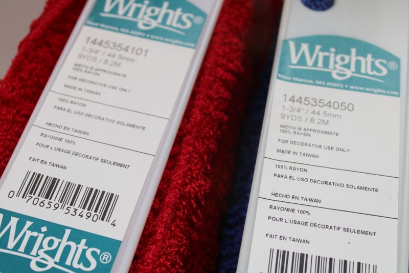 photo of vintage deadstock bolts of rayon chenille loop fringe sewing trim, patriotic red & blue  #8