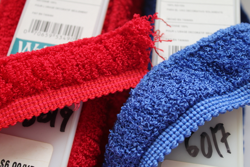 photo of vintage deadstock bolts of rayon chenille loop fringe sewing trim, patriotic red & blue  #9