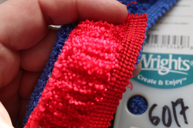 photo of vintage deadstock bolts of rayon chenille loop fringe sewing trim, patriotic red & blue  #10