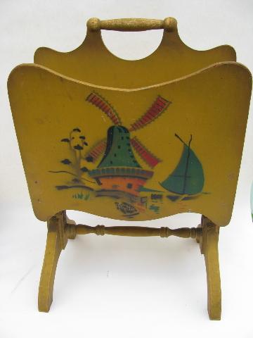 photo of vintage deco moderne magazine rack, chinese junk airbrush stencil, red & black on gold #3