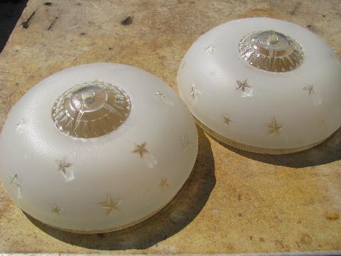 photo of vintage deco starburst pendant light shades, glass lamp shade lot #1