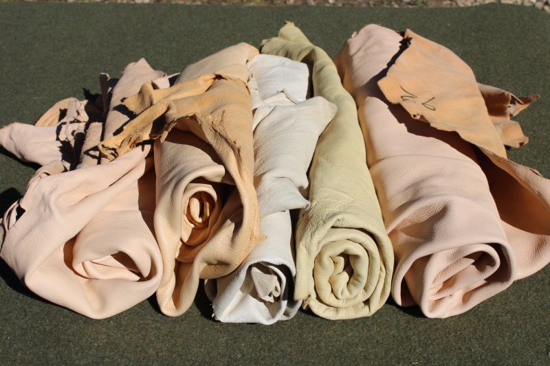 photo of vintage deer hides, tanned leather chamois color buckskin for gloves, moccasins, leatherworking #1