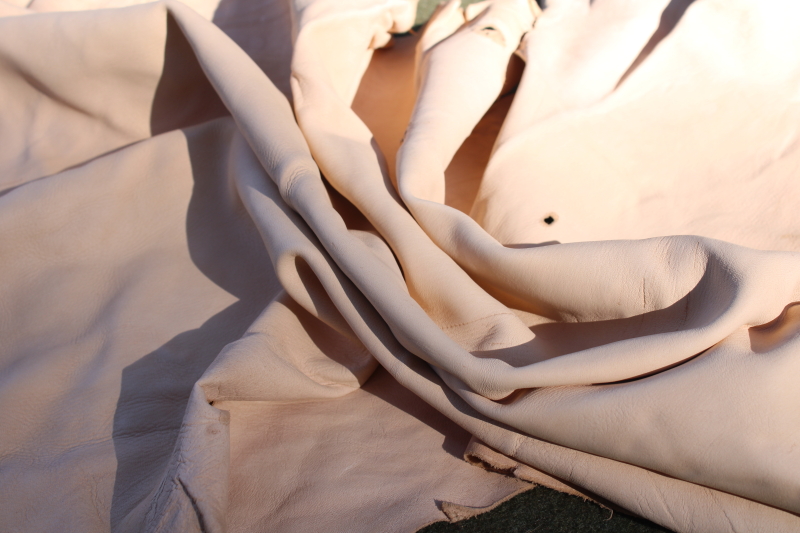 photo of vintage deer hides, tanned leather chamois color buckskin for gloves, moccasins, leatherworking #9