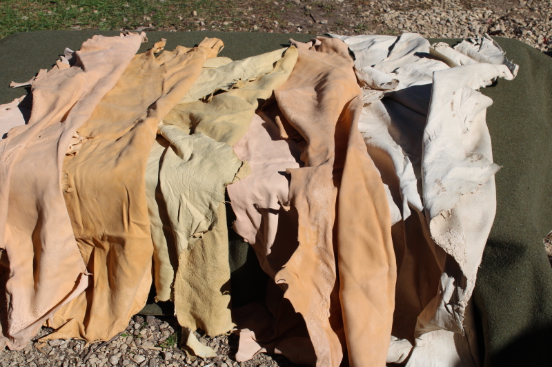 photo of vintage deer hides, tanned leather chamois color buckskin for gloves, moccasins, leatherworking #11